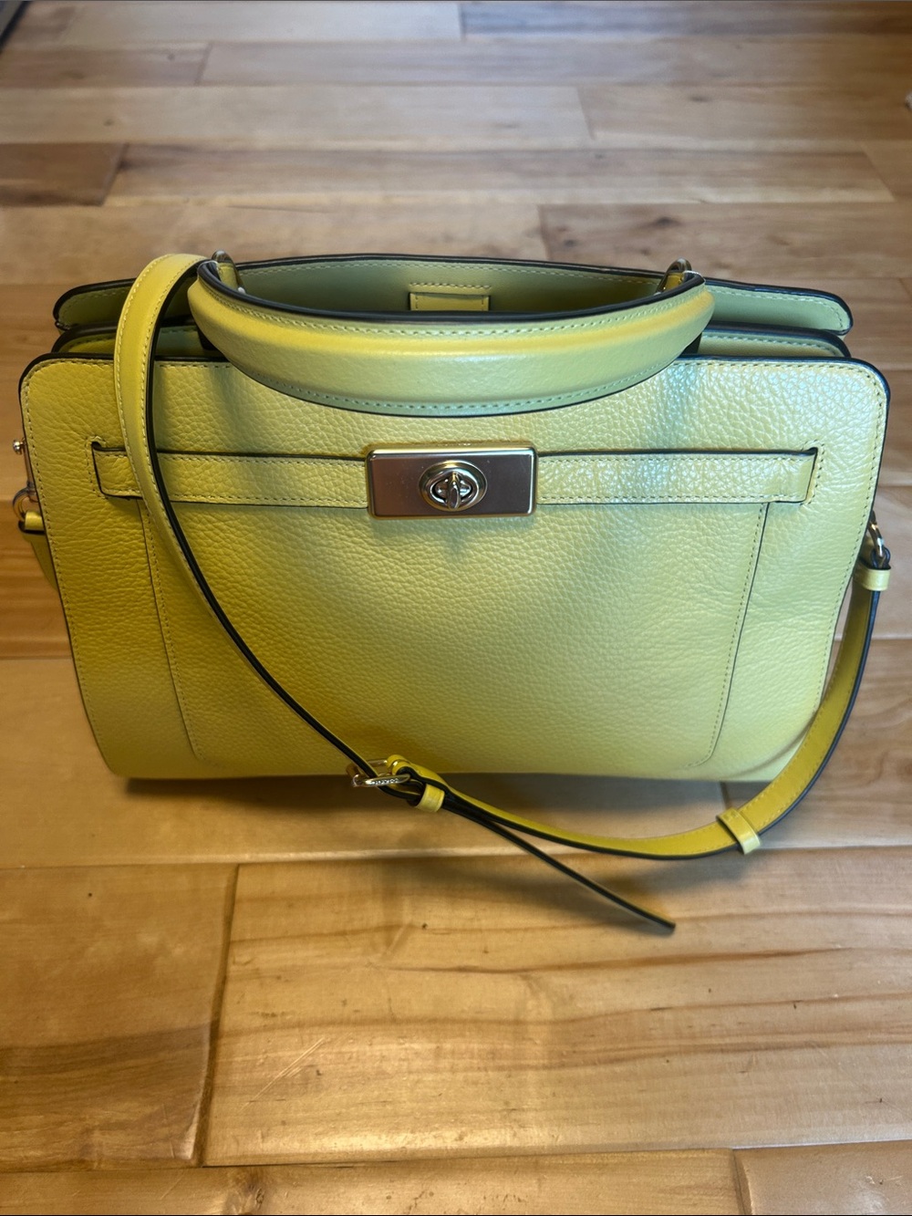 COACH LANE Pebble Leather
Structured Yellow Leather Satchel - Women's Handbag